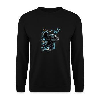 Chihuahua mit Schmetterling |Süßer Hund Bunt Natur - Unisex Pullover - Schwarz - Vorne - Alina (178cm) & Michal (187cm)