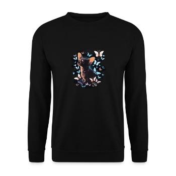 Chihuahua mit Schmetterling |Süßer Hund Bunt Natur - Unisex Pullover - Schwarz - Vorne - Alina (178cm) & Michal (187cm)
