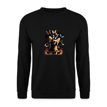 Chihuahua mit Schmetterling |Süßer Hund Bunt Natur - Unisex Pullover - Schwarz - Vorne - Alina (178cm) & Michal (187cm)
