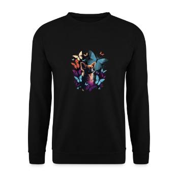 Chihuahua mit Schmetterling |Süßer Hund Bunt Natur - Unisex Pullover - Schwarz - Vorne - Alina (178cm) & Michal (187cm)