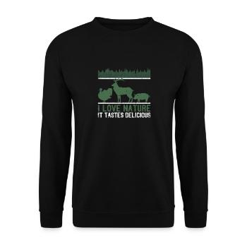 I love nature It tastes delicious deer - Unisex Sweatshirt - black - Front - Alina (178cm) & Michal (187cm)