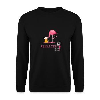 Es eskaliert eh Flamingo Party Bier - Unisex Pullover - Schwarz - Vorne - Alina (178cm) & Michal (187cm)