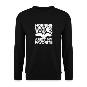 Morning Woodies are my favorite duck hunting Hunter - Unisex Sweatshirt - black - Front - Alina (178cm) & Michal (187cm)