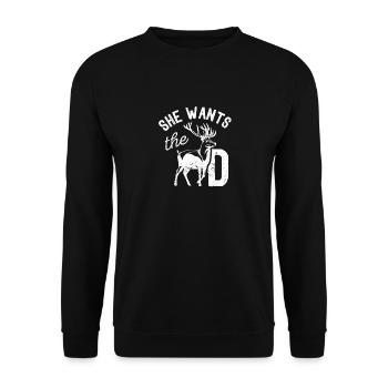 Elle veut que le D chasse au cerf drôle de chasseur sarcastiquement - Sweat-shirt Unisexe - noir - Devant - Alina (178cm) & Michal (187cm)