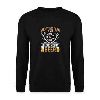 Hirsche schießen und Bier trinken Lustige Jagd - Unisex Pullover - Schwarz - Vorne - Alina (178cm) & Michal (187cm)
