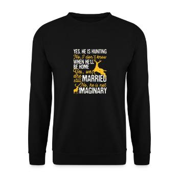 Ja, er ist Jagdliebhaber lustig Hirsch Elch Jäger - Unisex Pullover - Schwarz - Vorne - Alina (178cm) & Michal (187cm)