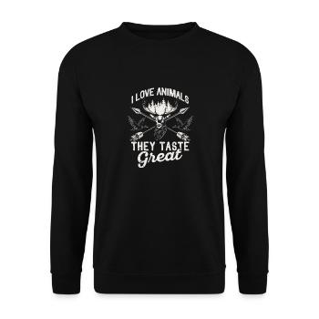 I love animals, they taste great, deer hunting, duck - Unisex Sweatshirt - black - Front - Alina (178cm) & Michal (187cm)