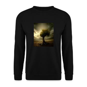 Baum des Lebens im Ölmalerei Stil - Unisex Pullover - Schwarz - Vorne - Alina (178cm) & Michal (187cm)