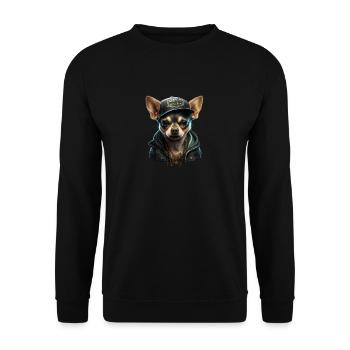 Chihuahua | Chien Cool | Rap | Hip-Hop | Gangster - Sweat-shirt Unisexe - noir - Devant - Alina (178cm) & Michal (187cm)