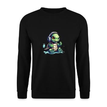 Süße Schildkröte mit Kopfhörer hört Musik - Unisex Pullover - Schwarz - Vorne - Alina (178cm) & Michal (187cm)