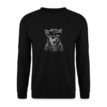 Chihuahua | Chien Cool | Rap | Hip-Hop | Gangster - Sweat-shirt Unisexe - noir - Devant - Alina (178cm) & Michal (187cm)