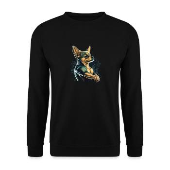 Chihuahua - Fitness Bodybuilding Gym Dog Sixpack - Unisex Sweatshirt - black - Front - Alina (178cm) & Michal (187cm)