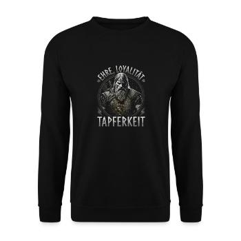 Wikinger, Ehre Loyalität Tapferkeit, Norse Viking - Unisex Pullover - Schwarz - Vorne - Alina (178cm) & Michal (187cm)