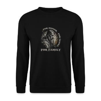 Wikinger Spruch, Honor Glory Family, Norse Viking - Unisex Pullover - Schwarz - Vorne - Alina (178cm) & Michal (187cm)