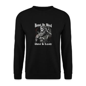 Wikinger Spruch, Bound By Blood, Norse Viking - Unisex Pullover - Schwarz - Vorne - Alina (178cm) & Michal (187cm)