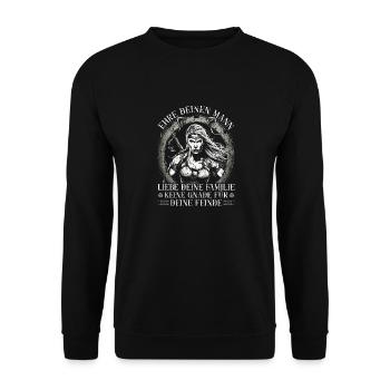 Wikinger Frauen, Ehre deinen Mann, Viking Damen - Unisex Pullover - Schwarz - Vorne - Alina (178cm) & Michal (187cm)