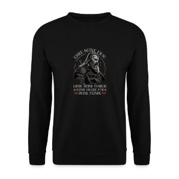 Wikinger Spruch, Ehre Deine Frau, Norse Viking - Unisex Pullover - Schwarz - Vorne - Alina (178cm) & Michal (187cm)