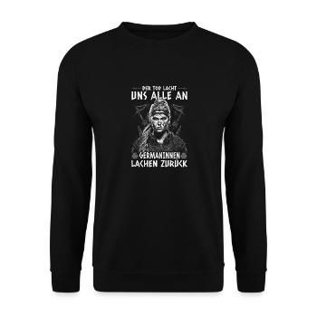 Wikinger Frauen, Germaninnen Lachen Viking Damen - Unisex Pullover - Schwarz - Vorne - Alina (178cm) & Michal (187cm)