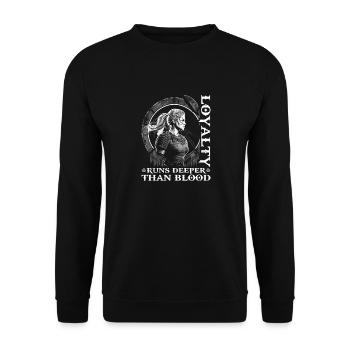 Wikinger Frauen Spruch, Viking Damen Schildmaid - Unisex Pullover - Schwarz - Vorne - Alina (178cm) & Michal (187cm)