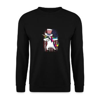 4. Juli Dabbing Unicorn Amerika - Unisex Pullover - Schwarz - Vorne - Alina (178cm) & Michal (187cm)