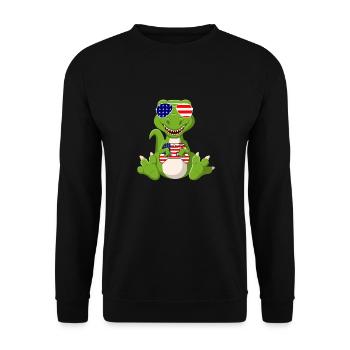4. Juli Dinasour Gamer Merica - Unisex Pullover - Schwarz - Vorne - Alina (178cm) & Michal (187cm)