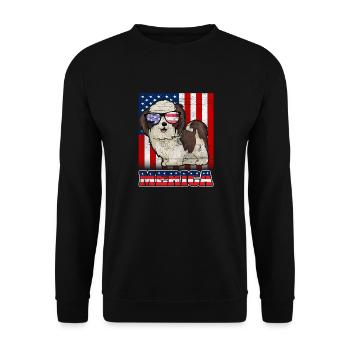 4. Juli Hund Merica - Unisex Pullover - Schwarz - Vorne - Alina (178cm) & Michal (187cm)