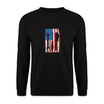 Amerikanische Flagge Mechaniker Heimwerker Patriot - Unisex Pullover - Schwarz - Vorne - Alina (178cm) & Michal (187cm)