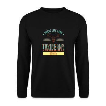 Lustiges Taxidermie und Tierpräparator Taxidermist - Unisex Pullover - Schwarz - Vorne - Alina (178cm) & Michal (187cm)