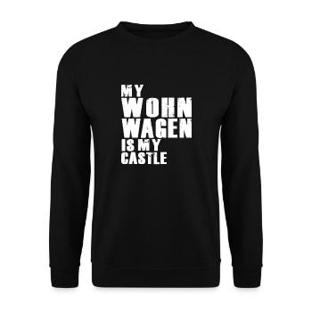 My Wohnwagen is my Castle Denglish Spruch - Unisex Pullover - Schwarz - Vorne - Alina (178cm) & Michal (187cm)