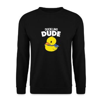 Duckling Dude - Gelbe Enten - Unisex Pullover - Schwarz - Vorne - Alina (178cm) & Michal (187cm)