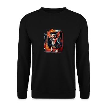 Chihuahua - Feuerwehrmann Feuerwehr Hund Männer - Unisex Pullover - Schwarz - Vorne - Alina (178cm) & Michal (187cm)