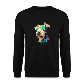 Welsh Terrier Airedale Terrier mit Sonnenbrille - Unisex Pullover - Schwarz - Vorne - Alina (178cm) & Michal (187cm)
