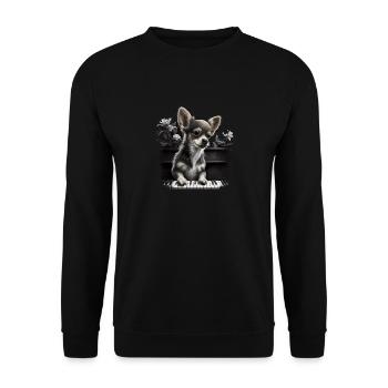 Chihuahua spielt Klavier Piano Klassische Musik - Unisex Pullover - Schwarz - Vorne - Alina (178cm) & Michal (187cm)
