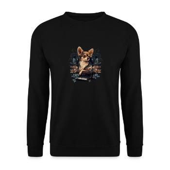 Chihuahua spielt Klavier Piano Klassische Musik - Unisex Pullover - Schwarz - Vorne - Alina (178cm) & Michal (187cm)