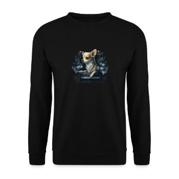 Chihuahua spielt Klavier Piano Klassische Musik - Unisex Pullover - Schwarz - Vorne - Alina (178cm) & Michal (187cm)