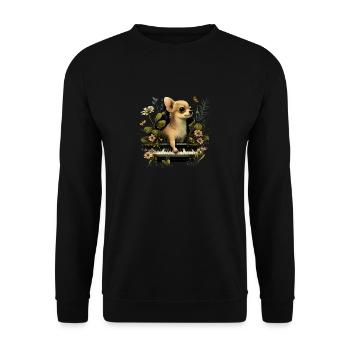 Chihuahua spielt Klavier Piano Klassische Musik - Unisex Pullover - Schwarz - Vorne - Alina (178cm) & Michal (187cm)