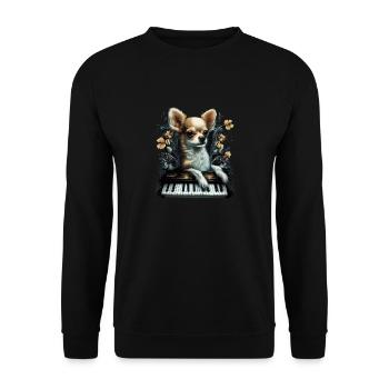 Chihuahua spielt Klavier Piano Klassische Musik - Unisex Pullover - Schwarz - Vorne - Alina (178cm) & Michal (187cm)