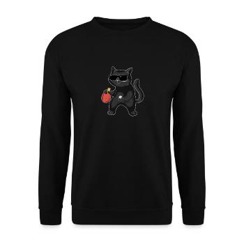Lustige Katze mit Sonnenbrille, die Ping Pong - Unisex Pullover - Schwarz - Vorne - Alina (178cm) & Michal (187cm)