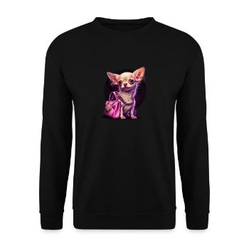 Pink Chihuahua | Rosa Handtasche Welpe Girlie - Unisex Pullover - Schwarz - Vorne - Alina (178cm) & Michal (187cm)