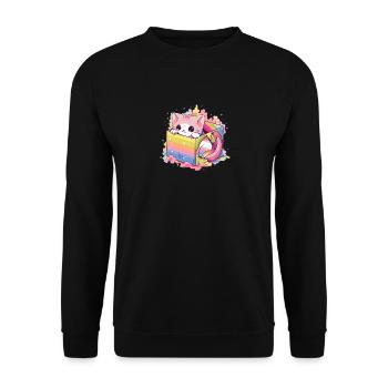 Niedliches Kätzchen Regenbogen Pride LGBT Transgender Katze Wortspiel - Unisex Pullover - Schwarz - Vorne - Alina (178cm) & Michal (187cm)