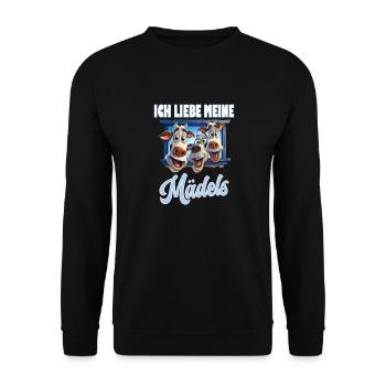 Lusitger Spruch, ich liebe meine Mädels, Kuh, Kühe - Unisex Pullover - Schwarz - Vorne - Alina (178cm) & Michal (187cm)