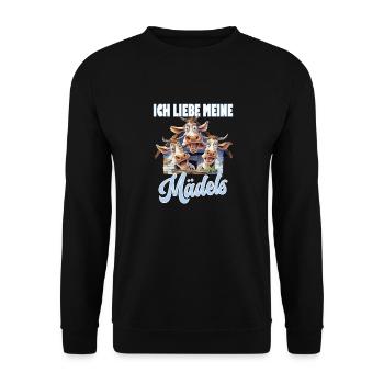 3 lustige Kühe mit Spruch - Unisex Pullover - Schwarz - Vorne - Alina (178cm) & Michal (187cm)
