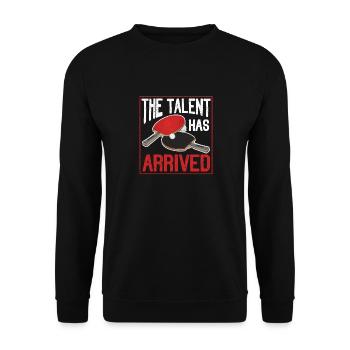 Das Talent ist angekommen Lustiger Tischtennis - Unisex Pullover - Schwarz - Vorne - Alina (178cm) & Michal (187cm)