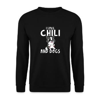 Spicy Food Pepper Funny Cute I Love Chili And Dogs - Unisex Pullover - Schwarz - Vorne - Alina (178cm) & Michal (187cm)