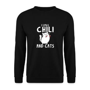 Cute I Love Chili And Cats Spicy Food Lover Pepper - Unisex Pullover - Schwarz - Vorne - Alina (178cm) & Michal (187cm)