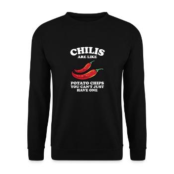 Spicy Chilis Are Like Potato Chips You Can't Just - Unisex Pullover - Schwarz - Vorne - Alina (178cm) & Michal (187cm)