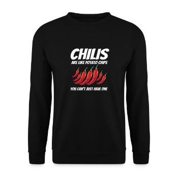 Chilis Are Like Potato Chips You Can't Just Have O - Unisex Pullover - Schwarz - Vorne - Alina (178cm) & Michal (187cm)