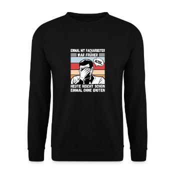 Einmal mit Facharbeiter, einmal ohne Idioten - Unisex Pullover - Schwarz - Vorne - Alina (178cm) & Michal (187cm)