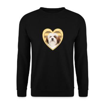 Lhasa Apso - Hundeliebhaber - Hunde Herz - Unisex Pullover - Schwarz - Vorne - Alina (178cm) & Michal (187cm)