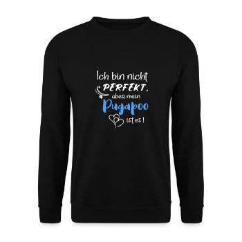 Perfekter Pugapoo - Pudel Mops Mix - Unisex Pullover - Schwarz - Vorne - Alina (178cm) & Michal (187cm)